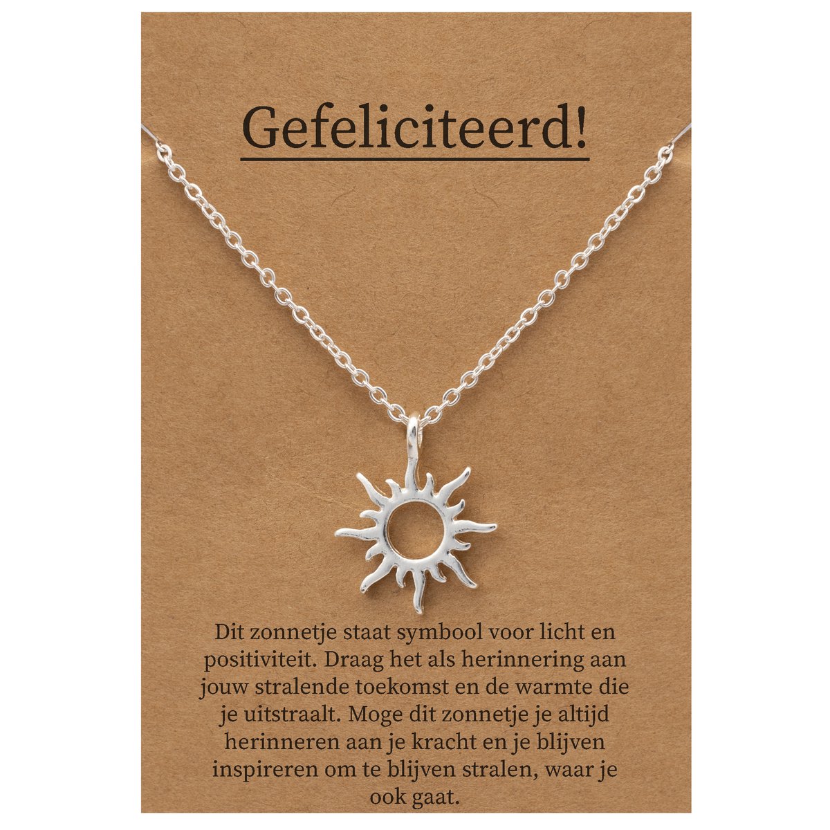 Gefeliciteerd Cadeau Ketting - Zonnetje Sieraad - Zilverkleurig - Gefeliciteerd - Pax Amare