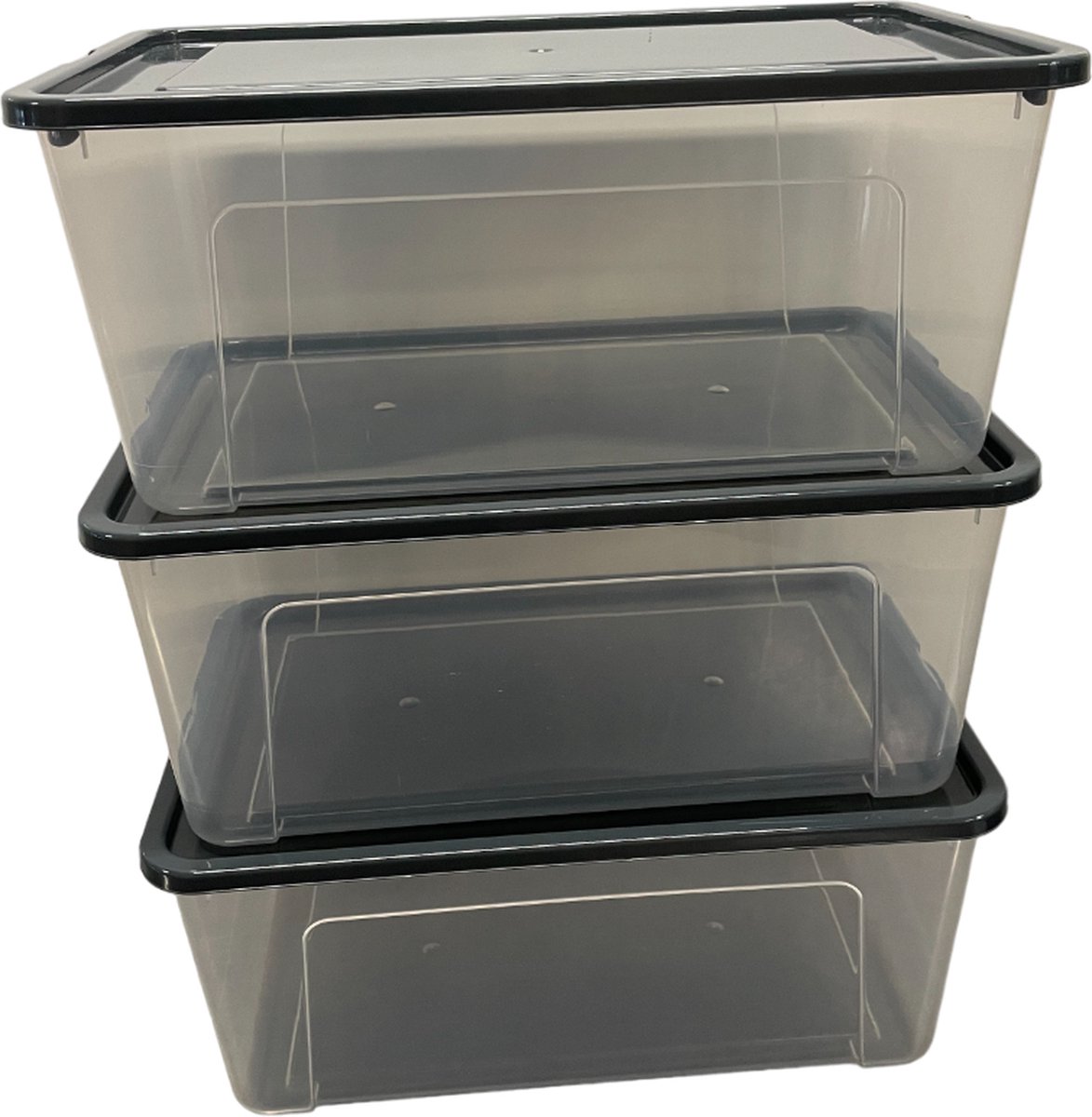 Opbergbox met deksel - set van 3 - 12,5 liter - stapelbaar - transparant