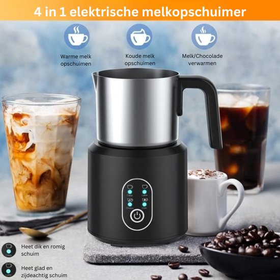 NWOUIIAY Melkopschuimer, 500 W, automatische, elektrische melkopschuimer met stille werking, geschikt voor koud en warm opschuimen, met coating, snel schuim