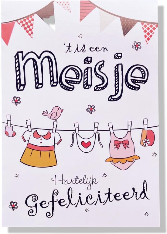 Een Dochter! - Luxe Geboortekaartje Meisje - 12x17cm - Gevouwen wenskaart met envelop