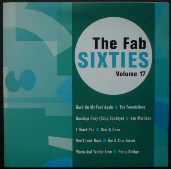 CD hoes met 'The Fab Sixties Volume 17' in een cirkel, groen met blauwe geometrische patronen.