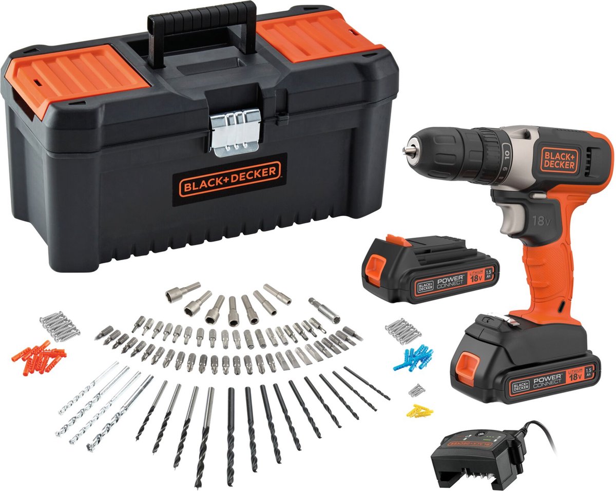 BLACK+DECKER BCD001C2TA-QW Schroefklopboormachine 18V Koffer 120 Accesoires (2 Accu's)