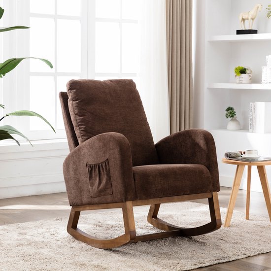 BPKADHY Schommelstoel vlas beige, stoel met kussen, relaxstoel, schommelstoel, woonkamerstoel, accentstoel voor slaapkamer, woonkamer (beige-vlas