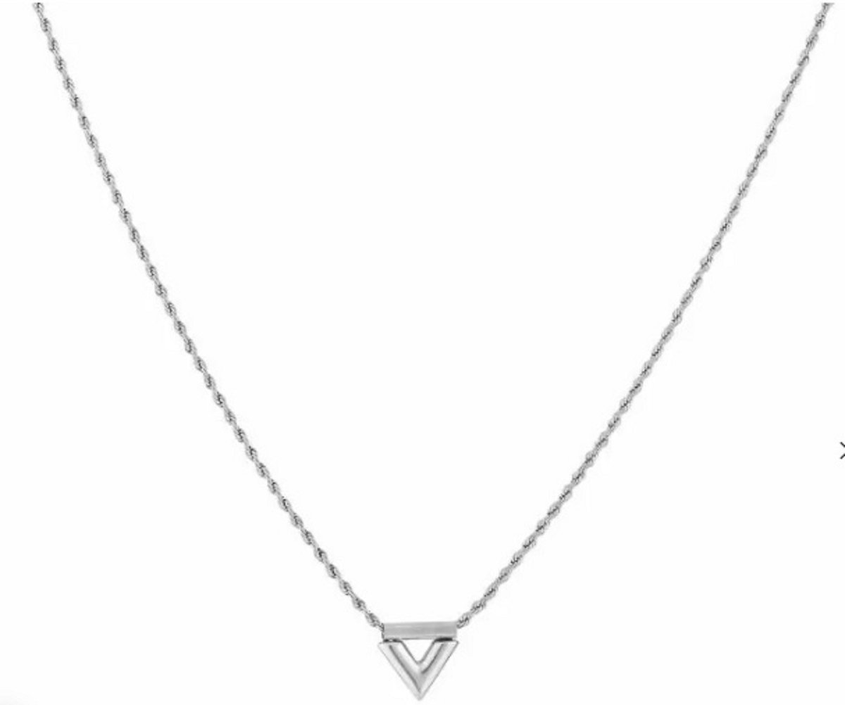 ketting met V - inspired necklace - kleur zilver - stainless steel - nikkelfree- waterproof - mooi materiaal - kadotip zus - cadeau moeder - kerst - verjaardag