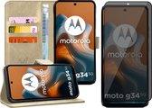 Hoesje geschikt voor Motorola Moto G34 - Privacy Screenprotector Volledig Dekkend Glas - Portemonnee Book Case Goud