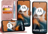 Hoesje geschikt voor Motorola Moto G34 - Screenprotector Glas - Portemonnee Book Case Rosegoud