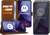 Hoesje geschikt voor Motorola Moto G84 - Privacy Screenprotector Volledig Dekkend Glas - Portemonnee Book Case Bruin