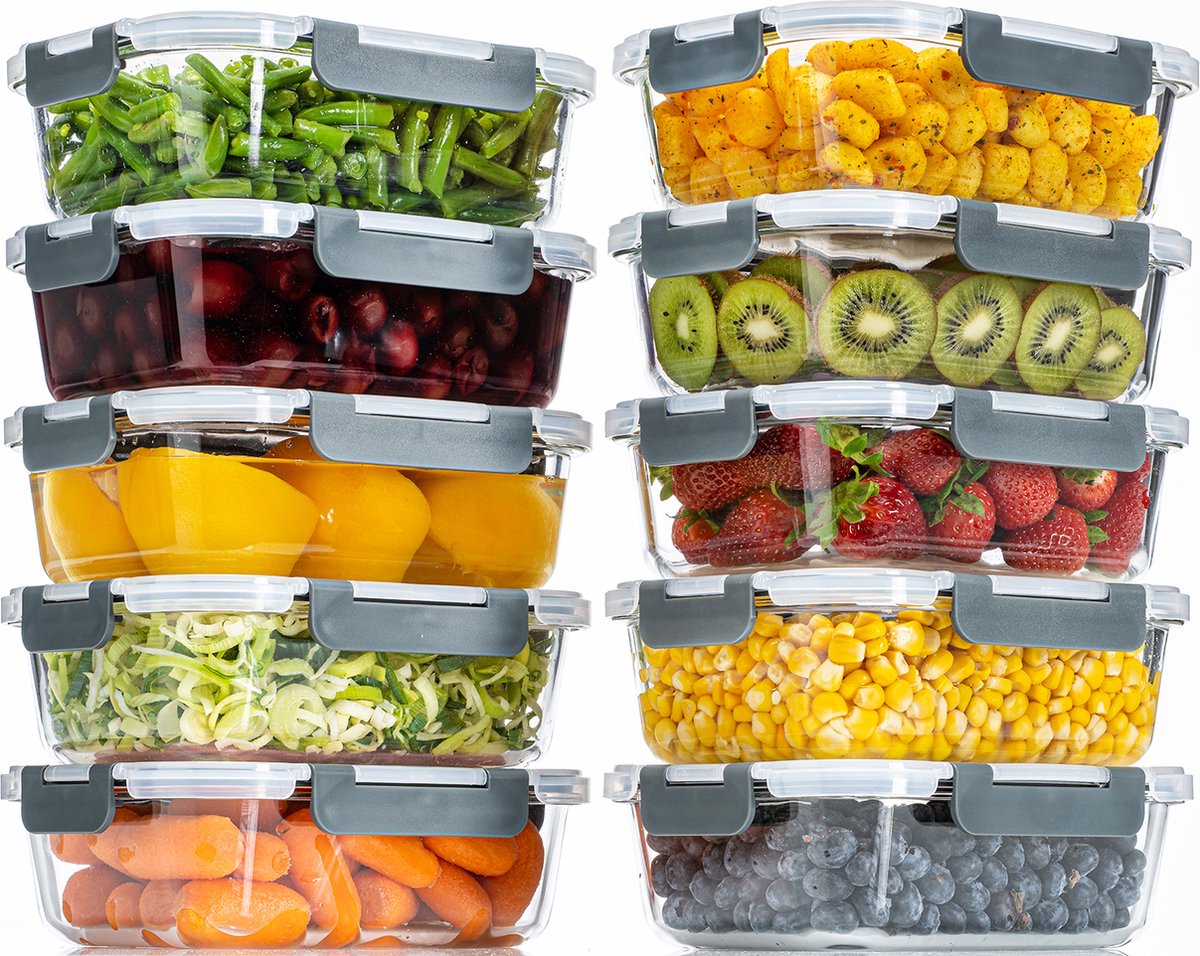 Stosh Meal Prep Bakjes - Vershoudbakjes - Diepvriesbakjes - Luchtdicht - 10 Stuks - 1L - BPA Vrij - Glas