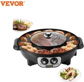 Vevor - 2 In 1 - Gourmetstel met Hotpot - Elektrische Hete Pot - Bbq - Grill - 2200W - Multifunctioneel - Draagbaar - Anti-Aanbaklaag
