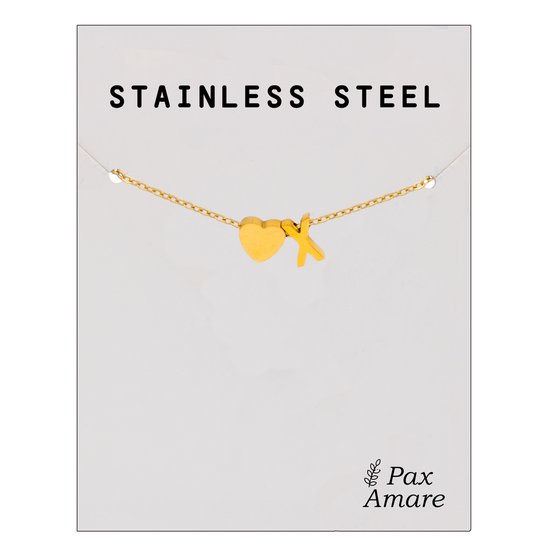 Letter X Armband Goudkleurig - Stainless Steel - Initiaal & Hartje Hanger - Initialen Armband op Cadeau Kaartje - Pax Amare - 15,5cm + 5cm verstelbaar