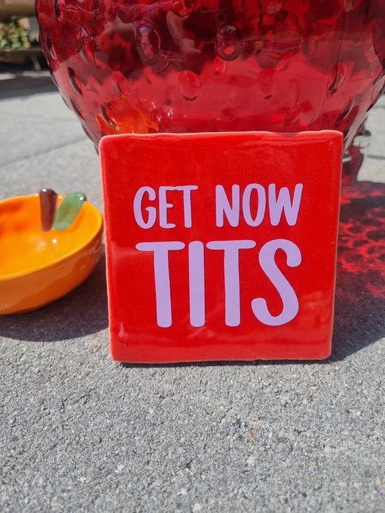 Het Inpakhuis - Tegeltje - Get now tits - Rood/lila