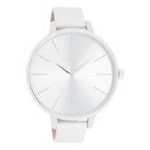 OOZOO Timepieces - Zilverkleurige horloge met witte leren band - C11070