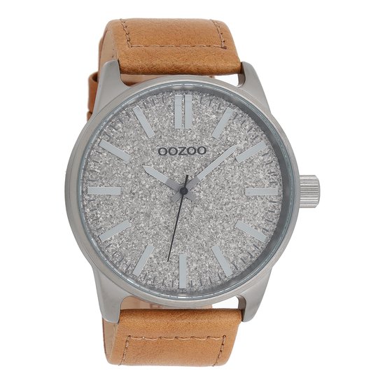 OOZOO Timepieces - Titanium horloge met camel leren band - C9061