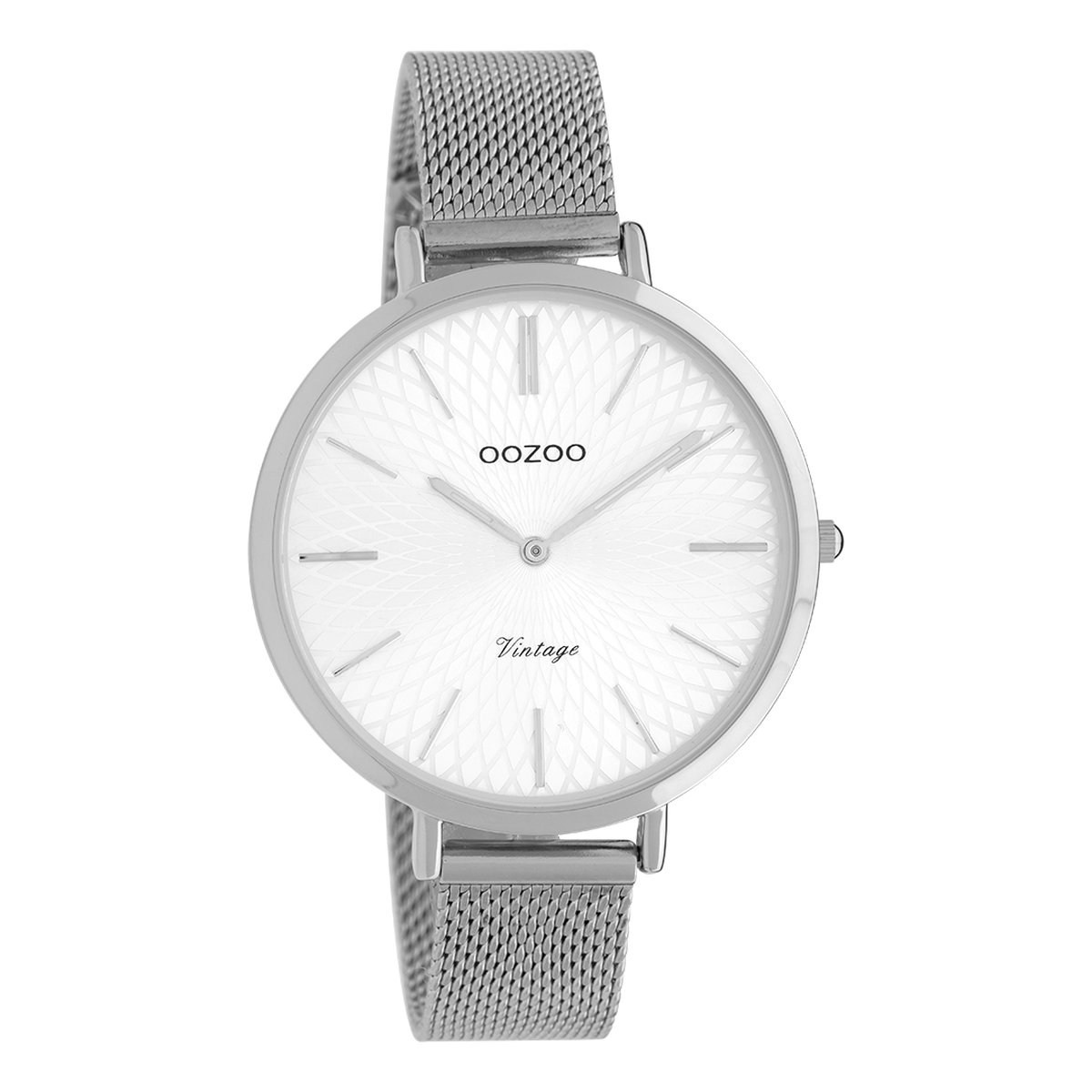 OOZOO Timepieces - Zilverkleurige horloge met zilverkleurige metalen mesh armband - C9860