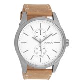 OOZOO Timepieces - Titanium horloge met bruine leren band - C8510