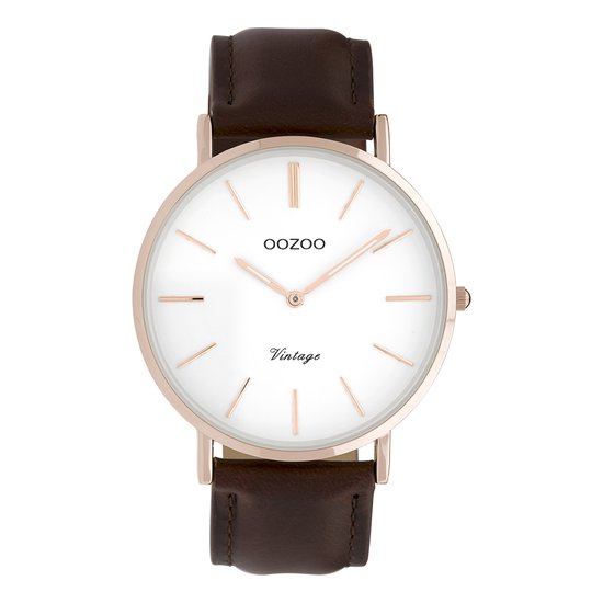 OOZOO Timepieces - Rosé goudkleurige horloge met bruine leren band - C9832