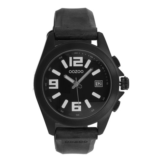 OOZOO Timepieces Zwarte horloge met zwarte leren band C3169 bol