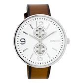 OOZOO Timepieces - Zilverkleurige horloge met cognac leren band - C7076