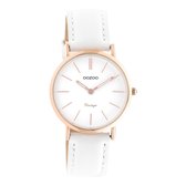 OOZOO Timepieces - Rosé goudkleurige horloge met witte leren band - C9317