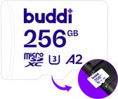 Carte mémoire MicroSDXC Buddi | Compatible avec Nintendo Switch | Stockage supplémentaire | Vitesse de lecture de 160 Mo/s | Vitesse d'écriture de 120 Mo/s | 256GB | Blanc