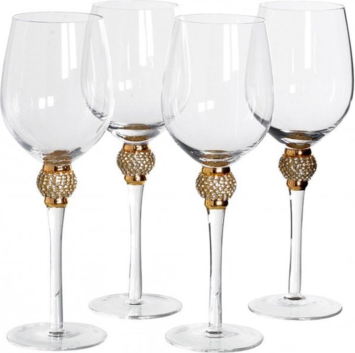 Residencia Interieur - Witte Wijnglazen Goud Kristal - Luxe Glaswerk Set van 4 - Handgemaakt - 25cl