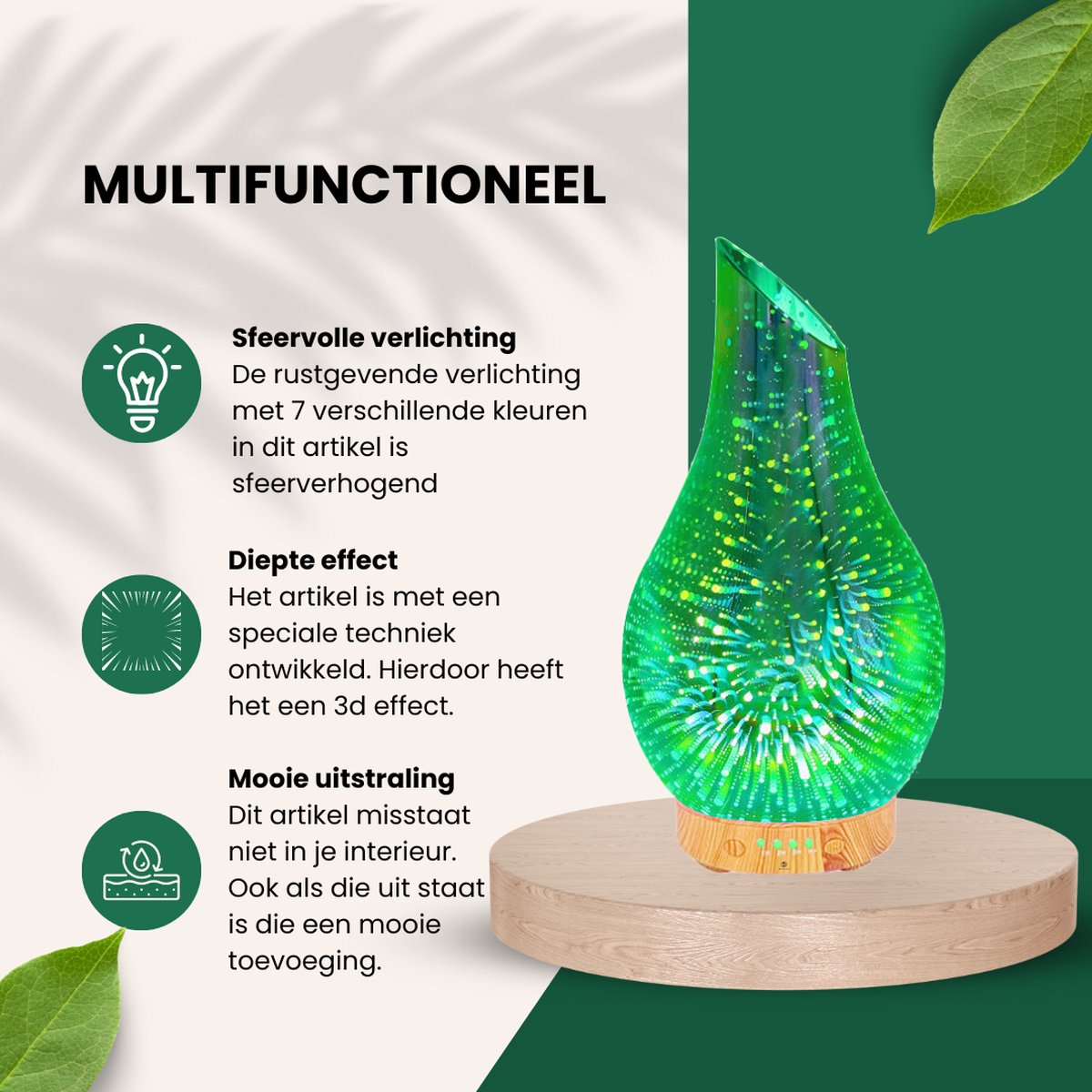 Recalma Glazen 3D Aroma Diffuser - Luchtbevochtiger - Etherische Olie Verstuiver - Geurverspreider - Aromadiffusers - 7 LED Kleuren — cadeau in Wonen & Interieur - foto 6