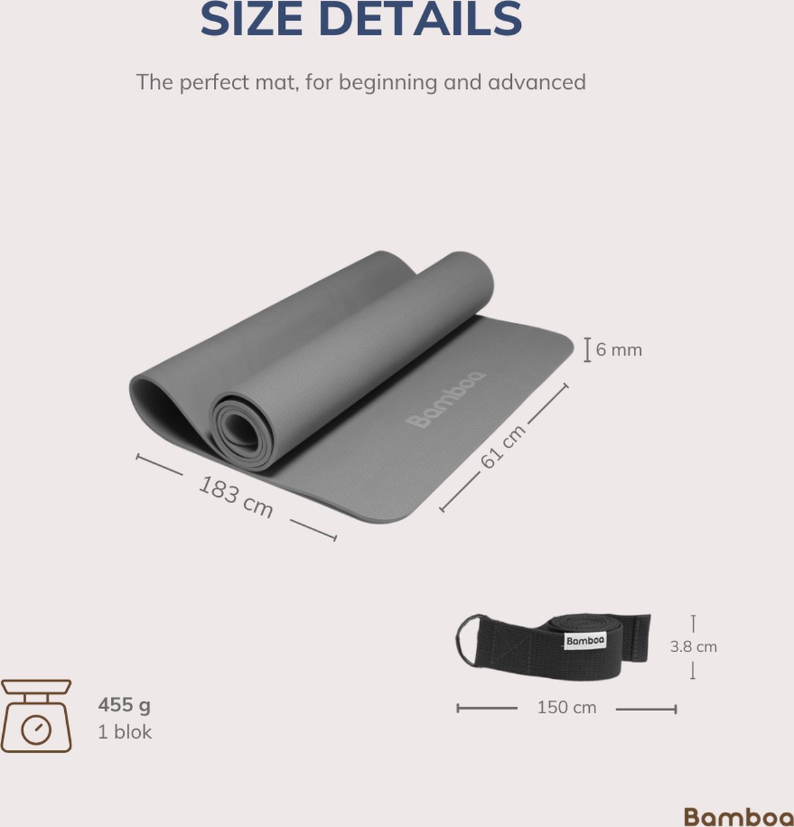 Bamboa Yogamat Grijs | 6mm | Anti-Slip | Optimale Grip | Sterke Yoga mat | Makkelijk schoon te houden thumbnail 5