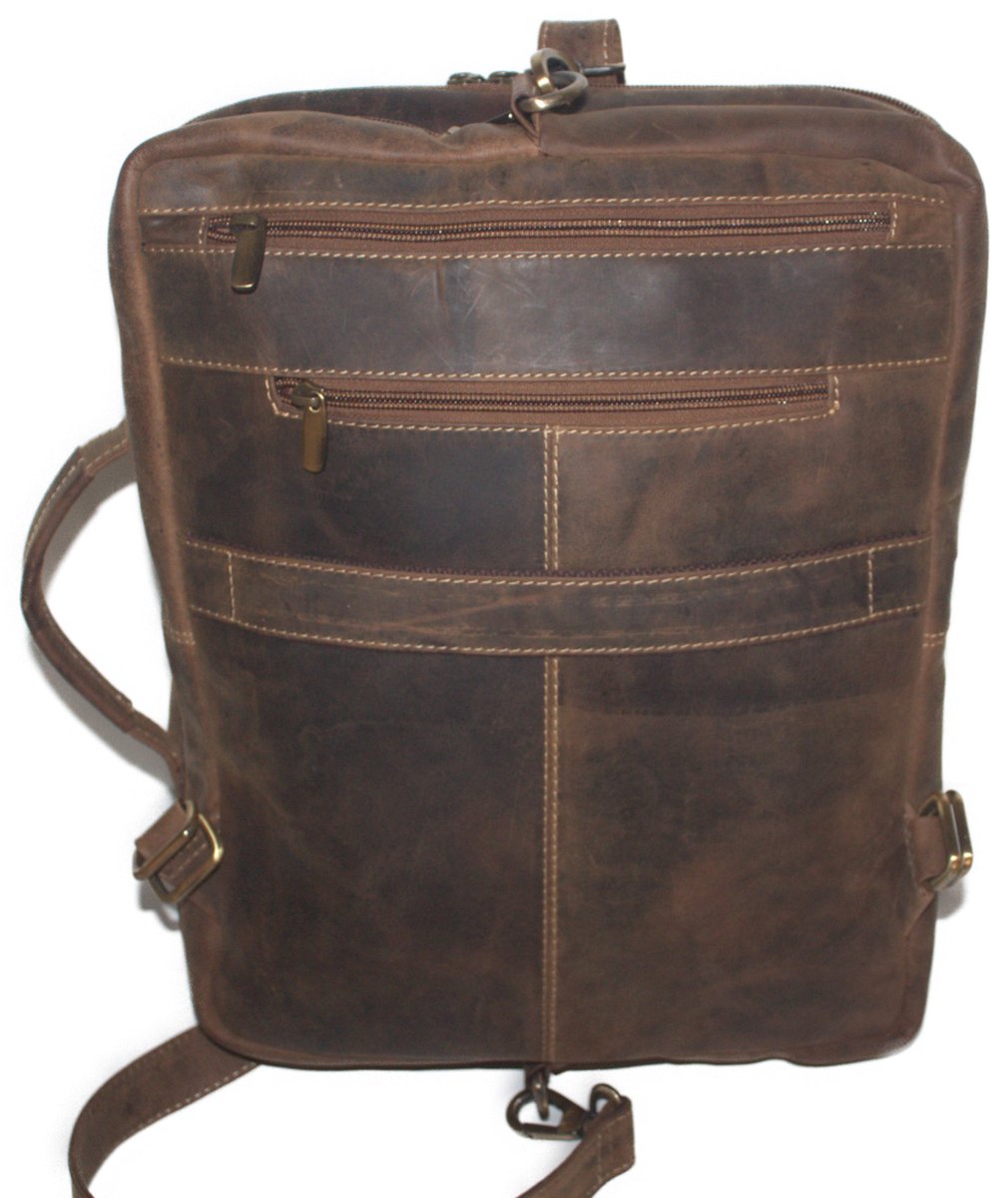 Oi Hunter bruine leren Rugzak Joris met handvat / rugtas ook als laptoptas te gebruiken / leren schoudertas ook als ruime rugtas te dragen met apart voor laptop / lederen werktas of schooltas / bruin leer / 519H