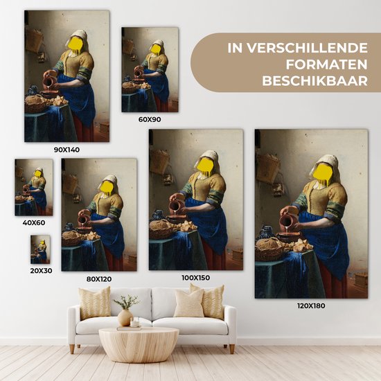 Traité du vieux maître Johannes Vermeer avec une goutte de peinture jaune 90x140 cm - Tirage photo sur toile (Décoration murale salon / chambre)