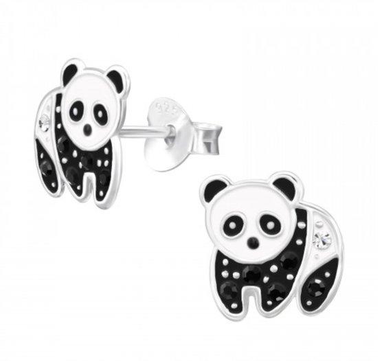 Boucles d'oreilles argent fille | Boucles d'oreilles enfant | Boucles d'oreilles clous en argent, panda avec cristaux