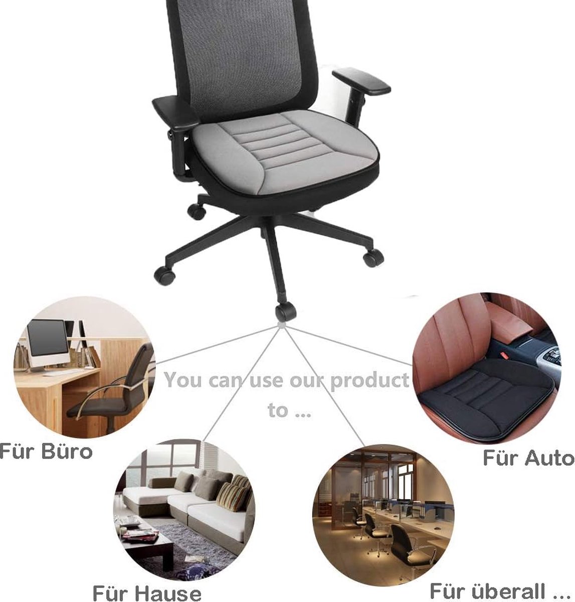 Zitkussen voor de auto traagschuim zitkussen orthopedisch autostoelkussen comfort-kussen bureaustoel zitkussen geschikt voor autostoel bureaustoel en alle stoelen (grijs 1 stuks)