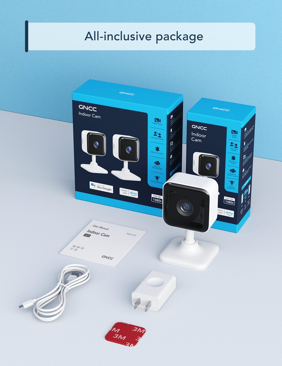 Afbeelding 3 van GNCC GC2 - Beveiligingscamera Binnen - Babyfoon 1080P - WiFi Camera en app - Tweeweg Audio - Wit- 2 Pack