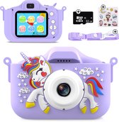 Nubix Digitale Kindercamera inclusief Stickervel - Full HD - Fototoestel voor Kinderen - Creatief Speelgoed - 48MP - 32GB SD-kaart - Paarse Eenhoorn