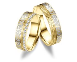 Jonline SET Trouwringen Gold Plated 14 karaat Goud Rondom Zirkonia|Vriendschapsringen|Relatie ringen