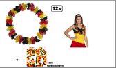 12x Hawai krans Belgie - zwart/geel/rood + zakje 150x tafelconfetti papier Belgie - Belgium EK Voetbal thema feest hawaii slinger