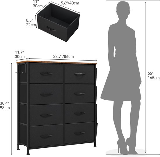 YITAHOME Commode - Opbergkast van stof met 8 laden voor slaapkamer, woonkamer, kast, hal, robuust frame van staal, bovenkant van hout en gemakkelijk te trekken stoffen bakken (lichtgrijs