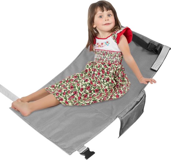 Peutervliegtuigstoelverlenger - Draagbaar Kinderreisbed - Vliegtuigaccessoires voor Kinderen - Opvouwbaar en Lichtgewicht - Grijs Foot rest