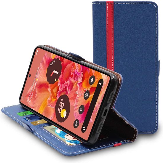 ebestStar - Coque compatible avec Google Pixel 6, Etui Portefeuille, Housse Pochette Protection PU Cuir, Porte Carte, Bleu Foncé / Rouge