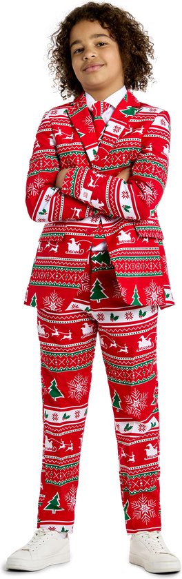 OppoSuits Winter Wonderland - Jongens Kostuum - Rood - Kerst - Maat 110/116