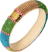 Return to Sender | Armband smal groen met blokjes met glazen kralen - kralenarmband Ø 7 cm
