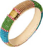 Return to Sender Armband Dames smal - Ø7 cm - groen blokjes - glazen kralen