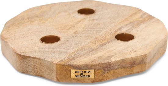 Return to Sender | Kaarsenplank mangohout Ø 18 cm voor 3 dinerkaarsen