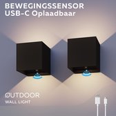 Calex Oplaadbare Wandlamp Kubus - 2 Stuks - Up & Down Tuinverlichting - Modern Design - Warm Wit Licht - Voor Binnen en Buiten - Waterdicht - Eenvoudige Installatie - Draadloos - USB-C Oplaadbaar - Bewegingssensor - Zwart