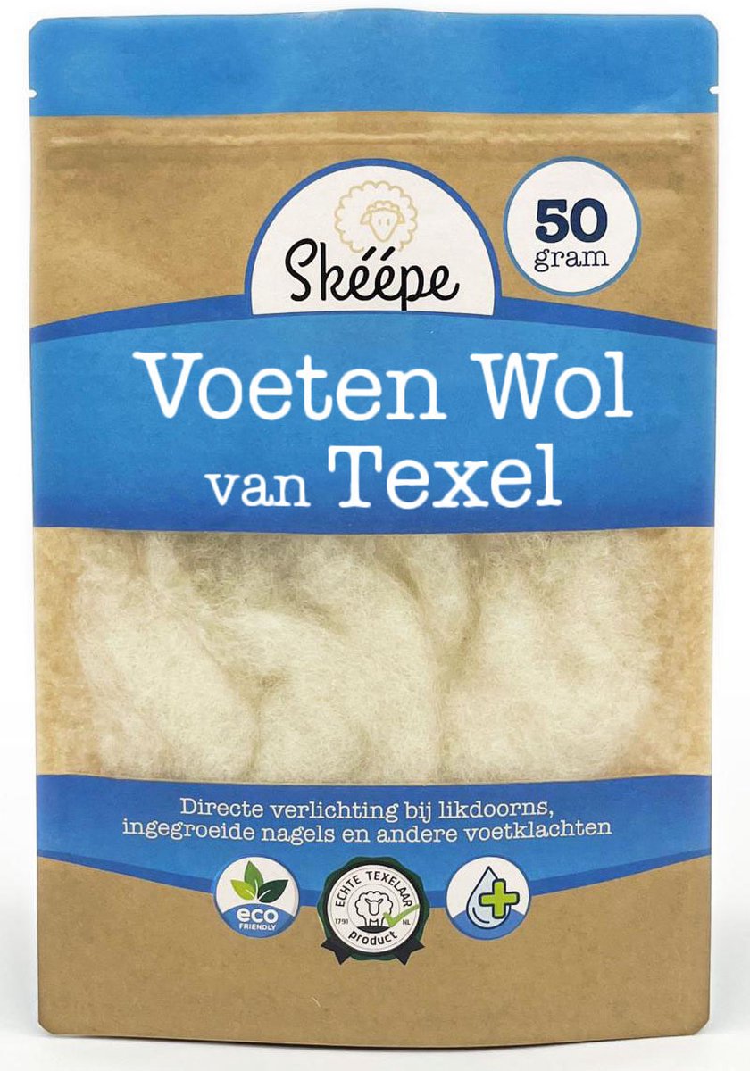 Goedkoopste Voetenwol – 50 gr. – Texelse Wol voor comfort - Schapenwol Verlicht het ongemak bij hielspoor, voetschimmel, likdoorns en ingegroeide nagels