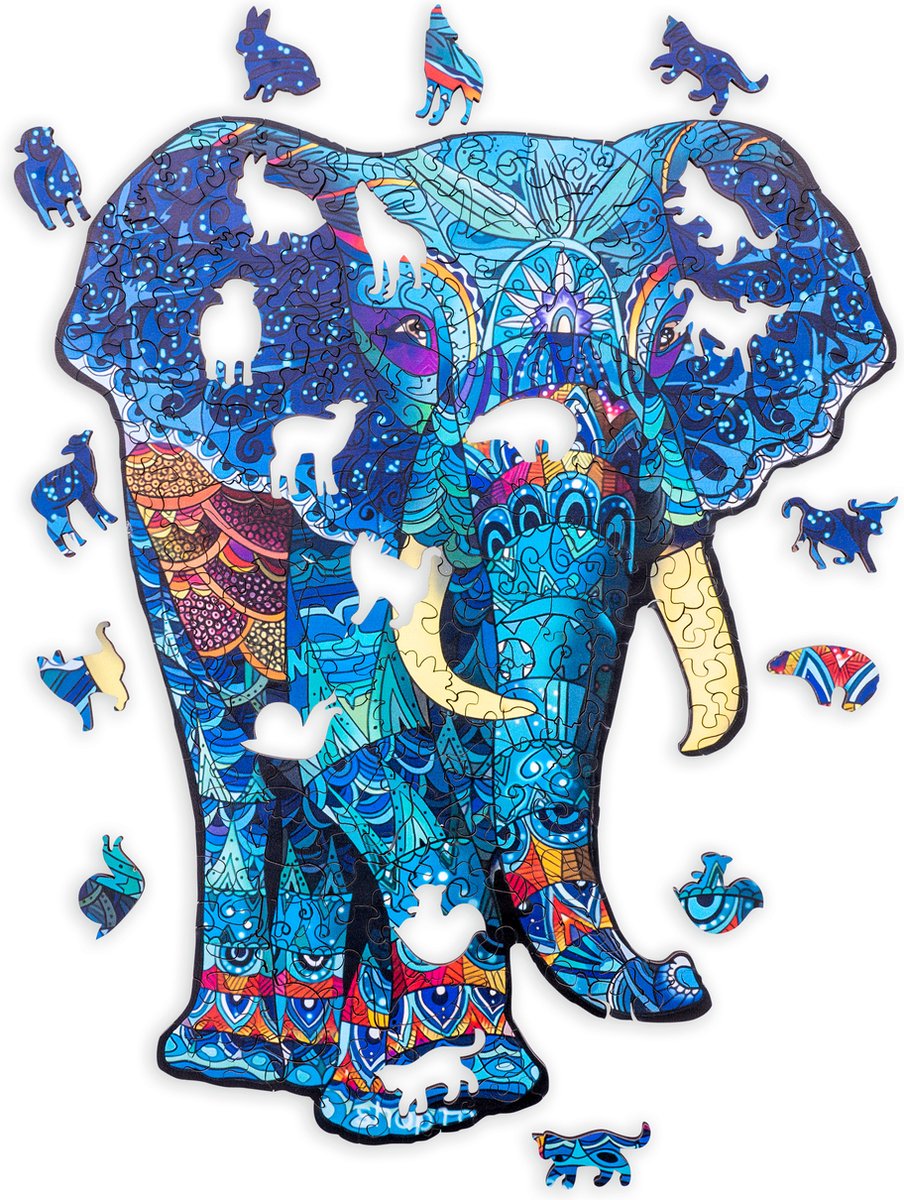 Houten Puzzel Olifant – 178 Unieke Puzzelstukjes – A4 Formaat Houten Legpuzzel – Dieren Puzzelspel – Uitdagend Denkspel – Inclusief Opbergetui – Engelhart — afbeelding 7