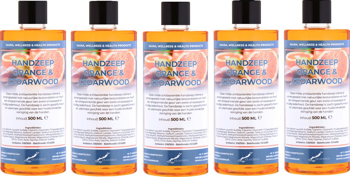 Goedkoopste Handzeep Sweet Orange & Cedarwood 500 ml - set van 5 stuks - Voordeelverpakking