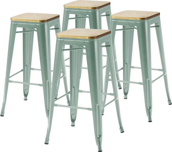 Oviala - Set de 4 tabourets de bar mat gris vert et bois