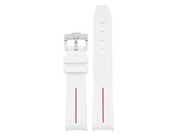 Bandje voor Omega x Swatch MoonSwatch Mission on Earth - Rolex Horloge - SEIKO Horloge - 20mm - Zacht Rubber - Wit met Rode streep