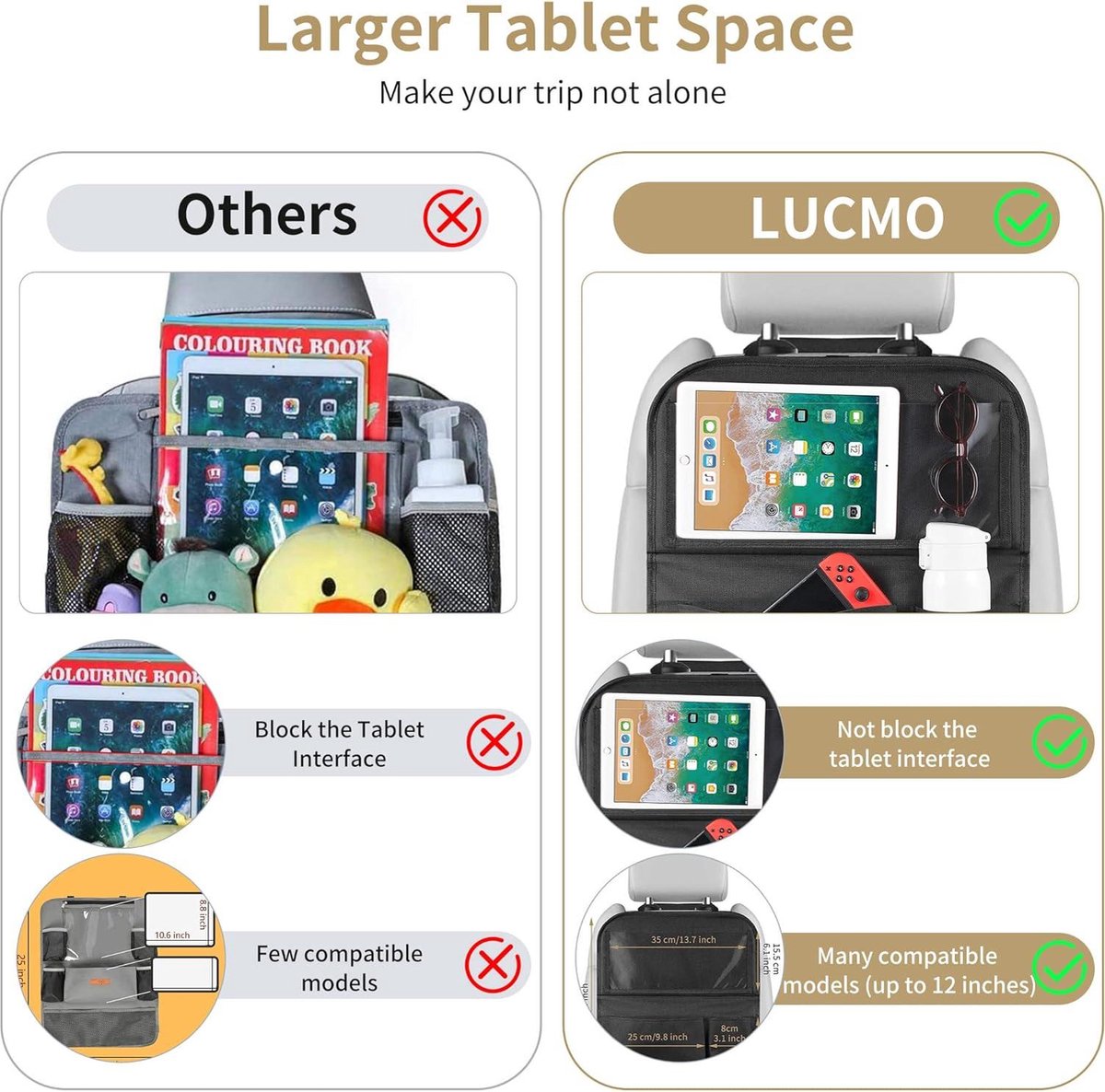 Autostoelorganizer achterbank-organizer met tablet- en telefoonopslag - waterdicht - multifunctioneel - autotas voor kinderen met LUCMO reistafel – foto 5