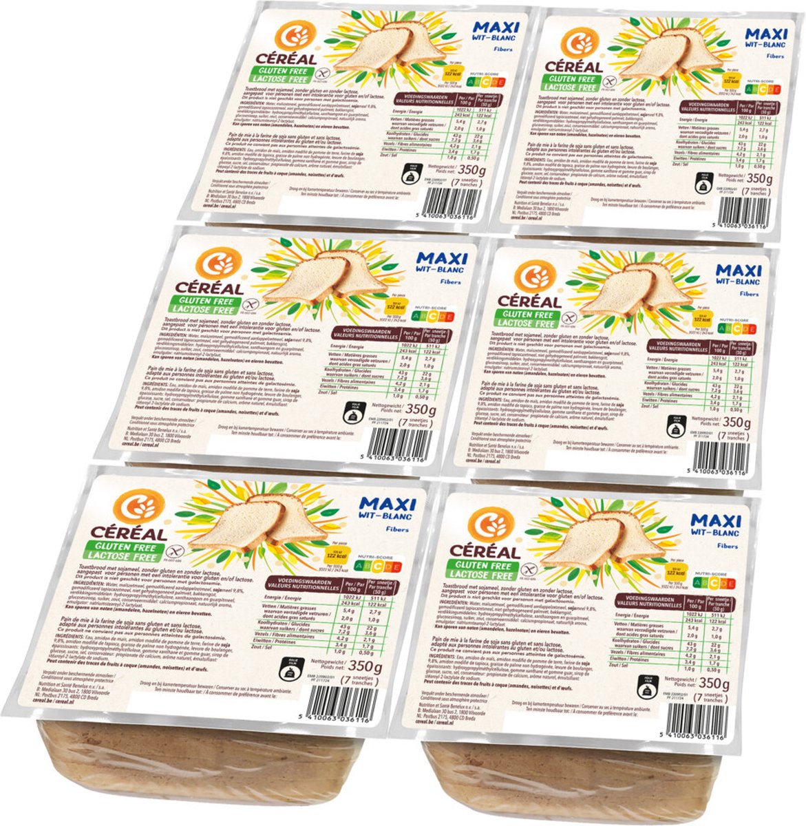 Céréal Maxi Brood Wit Glutenvrij & Lactosevrij - 6 x 350 gr - Voordeelverpakking